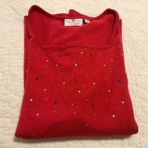 QF short sleeve square neck red top embellished with rhinestones (2X)